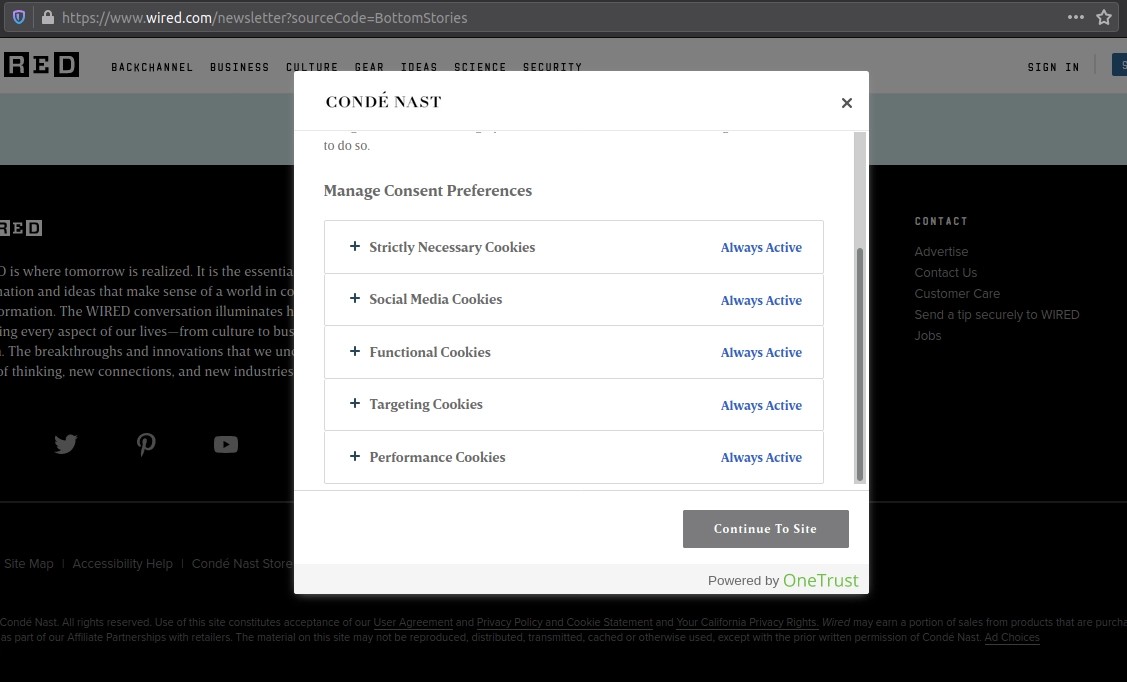 Worst wired.com cookie banner implementation
